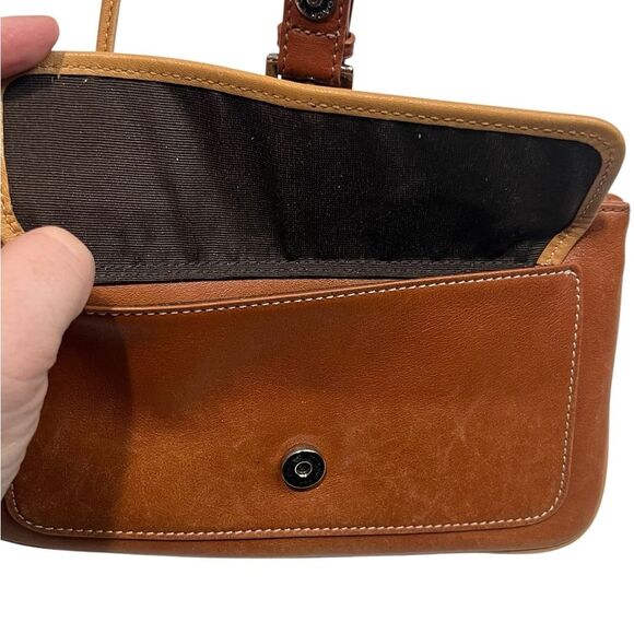Vintage Coach Brown & Tan leather Wristlet with Zip top and Snap pouch - Picture 9 of 12